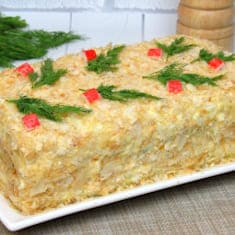 Закусочный торт Наполеон с крабовыми палочками